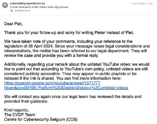 The second response from the CCB