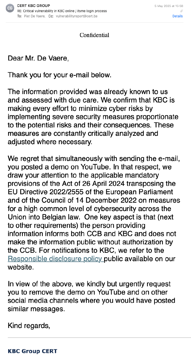 First response from KBC