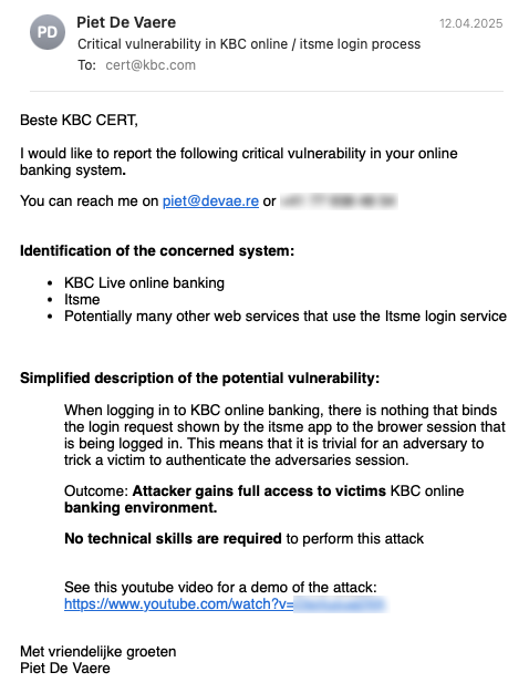 My first email to KBC