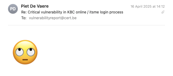 An email with a rolling eyes emoji